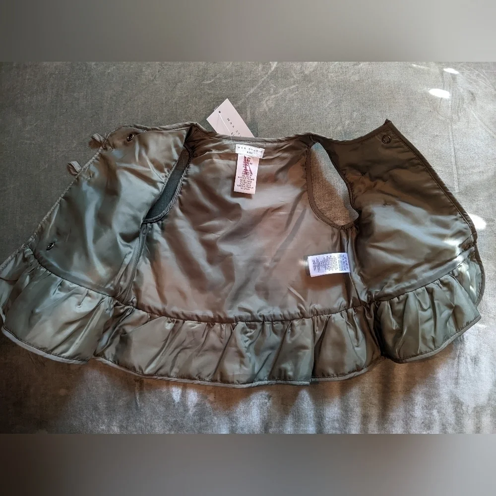 NWT Max Studio Kids Quilted Ruffled Girls Vest 18 months Loden Green